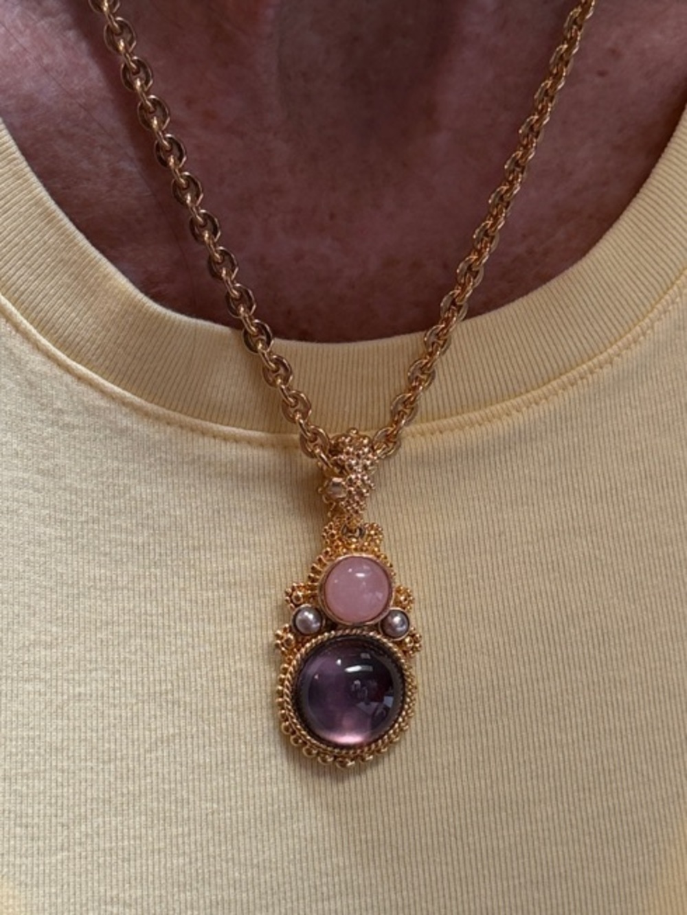 Stephen Dweck Double Stone Pendant 925 W/ 18k plating PREMIUM QUALITY NECKLACE